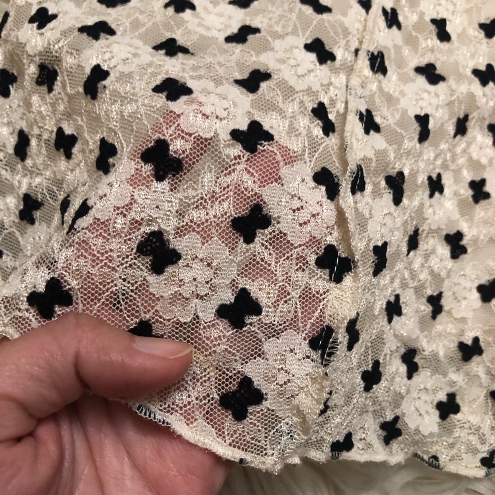 Free People Sheer Delight Polka Dots Bow Mesh Open Back Black Cream Mini size S - Picture 8 of 15